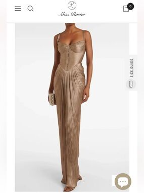 Miss Rosier Nicoletta Gold Glossy Pleated Corset Maxi Dress